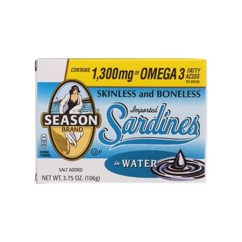 Season Brand Sardines Skinless and Boneless in Water Salt Added 3.75 oz case of 12