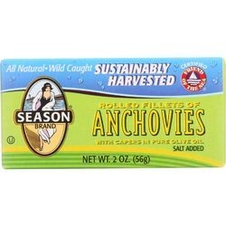 Season Brand Anchovies Rolled Fillets Salt Added 2 oz case of 25