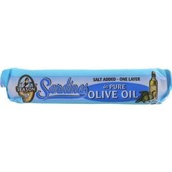 Season Brand Sardines Brisling Lightly Smoked in Pure Olive Oil Salt Added 3.75 oz case of 12