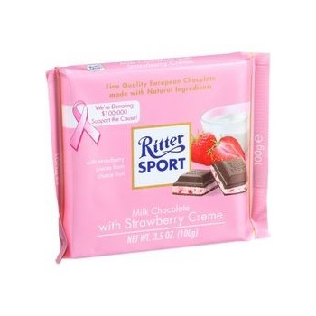 Ritter Sport Chocolate Bar Milk Chocolate Strawberry Creme 3.5 oz Bars Case of 12