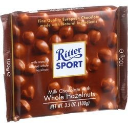 Ritter Sport Chocolate Bar Milk Chocolate Whole Hazelnuts 3.5 oz Bars Case of 10