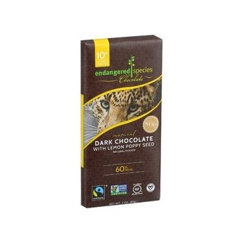 Endangered Species Natural Chocolate Bars Dark Chocolate 60 Percent Cocoa Lemon Poppy Seed 3 oz Bars Case of 12