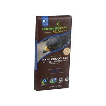 Endangered Species Natural Chocolate Bars Dark Chocolate 60 Percent Cocoa Blackberry Sage 3 oz Bars Case of 12