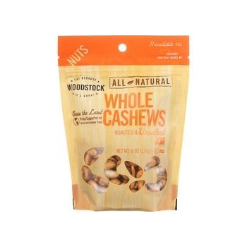 Woodstock Nuts All Natural Cashews Whole Extra Large Roasted Unsalted 6 oz case of 8